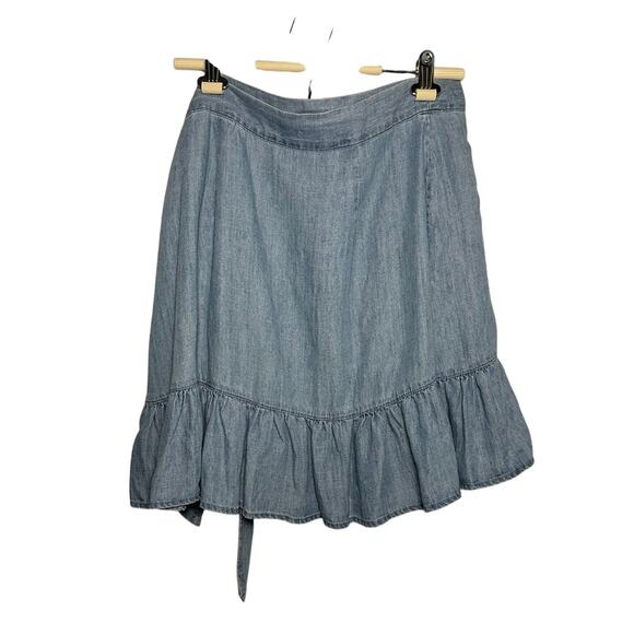 Rails Blue Etienne Chambray Ruffle Linen Blend Wrap Skirt Women's Large - Picture 3 of 8